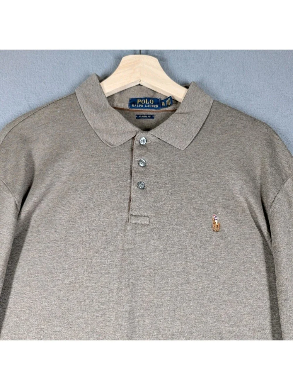Polo Ralph Lauren Mens XL Gray Long Sleeve Pony Rugby Polo Shirt Classic Cotton